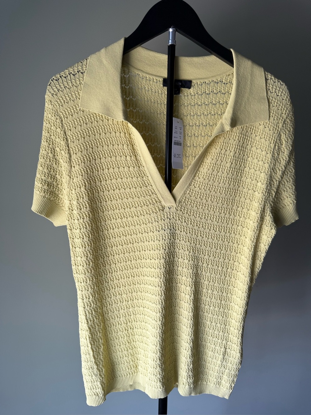 NWT J. Crew Textured Short-Sleeve Polo Top Light Pear Yellow SZ L (17.5" P2P)